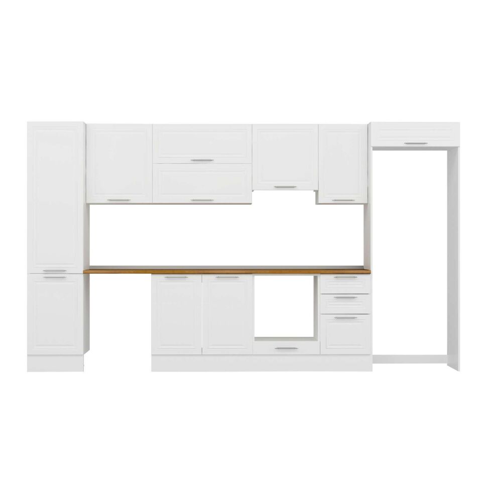 Alvinka 385X222 Cm Klasik Mebran Mutfak Dolabı Mbb-E90B50S45-1 Mebran | Beyaz - Mdf