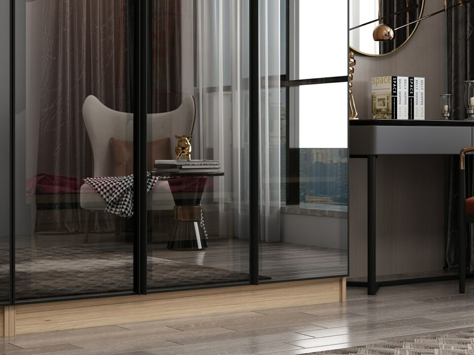 Nisa 5 Kapaklı 2 Çekmece Dolap Dore Reflekte Cam