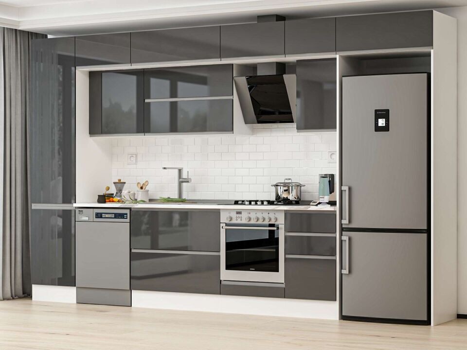 Alvinka 385X240 Cm High Gloss Mutfak Dolabı Mbb-E90B50S45-2 High Gloss | Antrasit - Suntalam