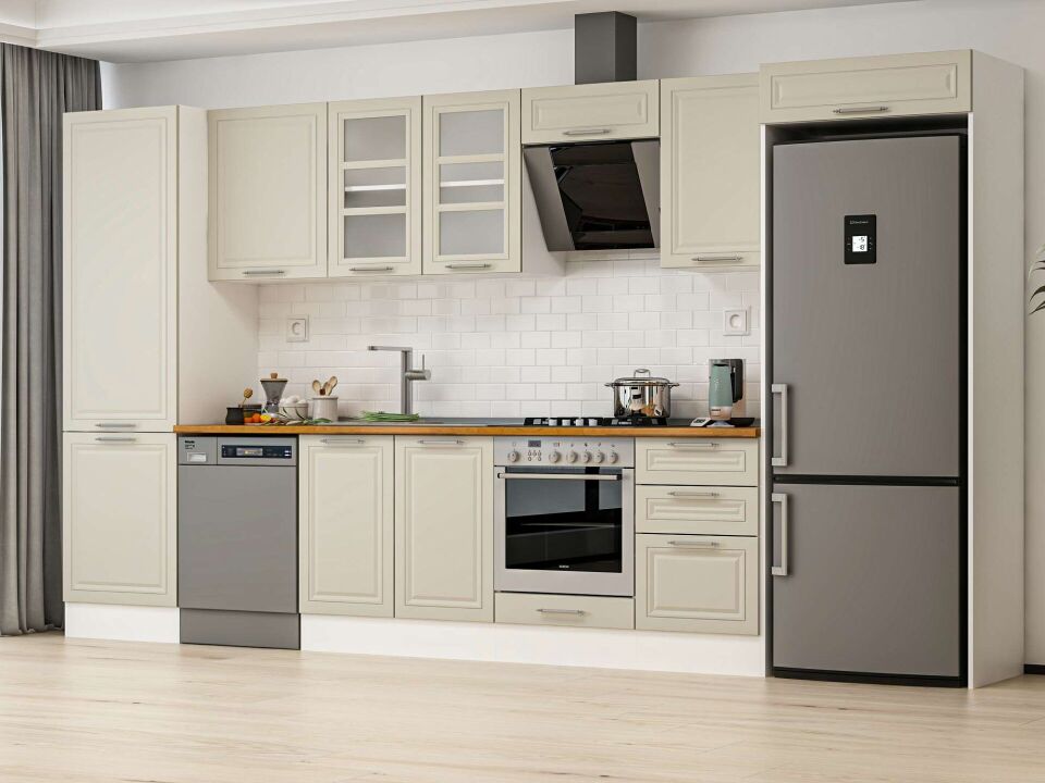 Alvinka 390X222 Cm Klasik Mebran Mutfak Dolabı Beyaz Beyaz Mbb-E80B60S50-3