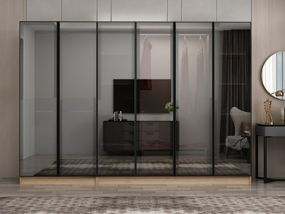 Nisa 6 Kapaklı 2 Çekmece Dolap Dore Reflekte Cam