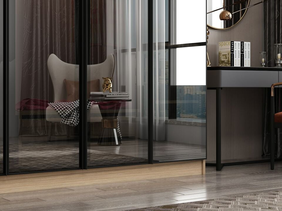 Nisa 6 Kapaklı 2 Çekmece Dolap Dore Reflekte Cam