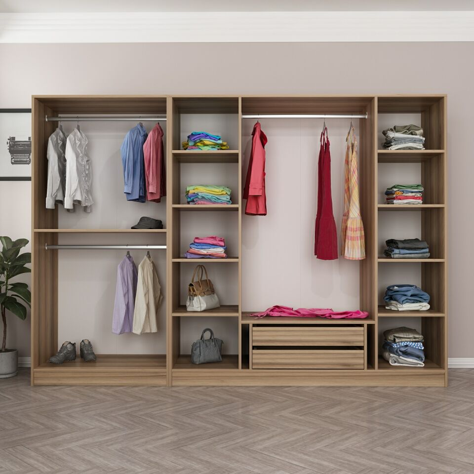 Nisa 6 Kapaklı 2 Çekmece Dolap Dore Reflekte Cam