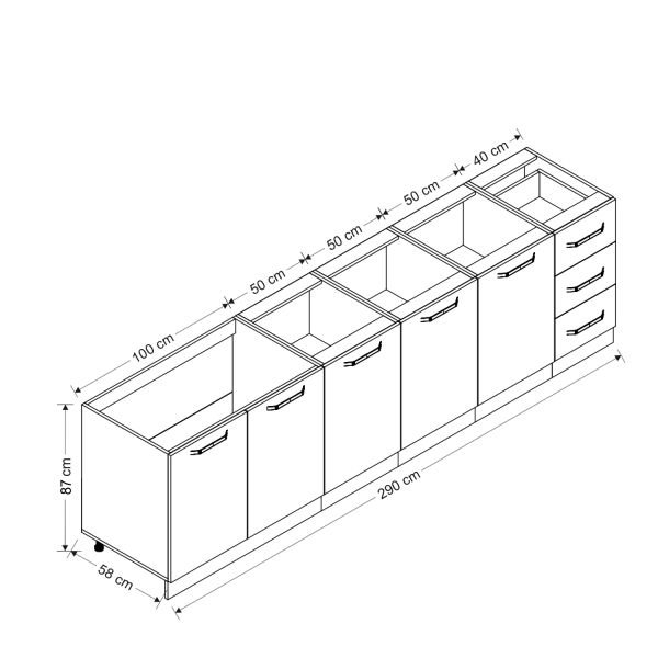 Minar 290 Cm Mutfak Dolabı Beyaz 290-B2-Alt Modül