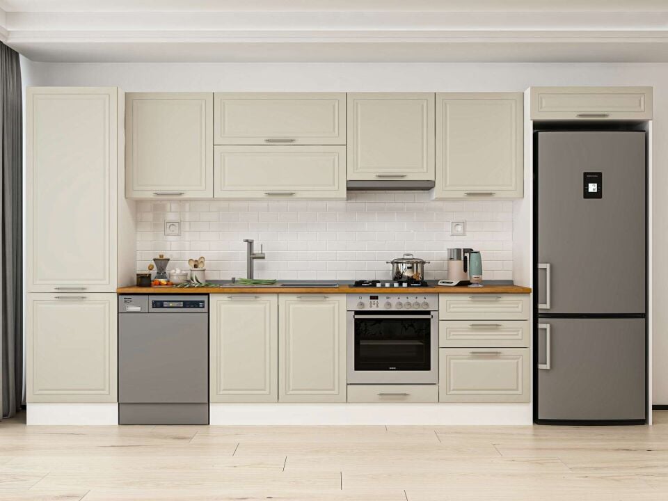 Alvinka 400X222 Cm Klasik Mebran Mutfak Dolabı Beyaz Beyaz Mbb-E80B60S60-1