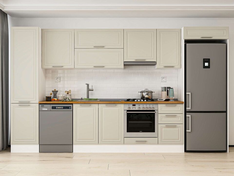 Alvinka 385X222 Cm Klasik Mebran Mutfak Dolabı Mbb-E90B50S45-1 Mebran | Kumtaşı - Mdf