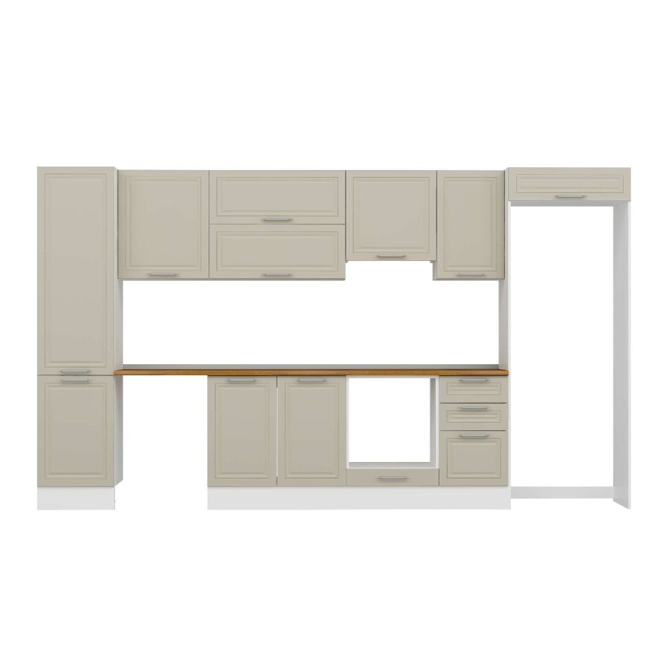 Alvinka 385X222 Cm Klasik Mebran Mutfak Dolabı Mbb-E90B50S45-1 Mebran | Kumtaşı - Mdf