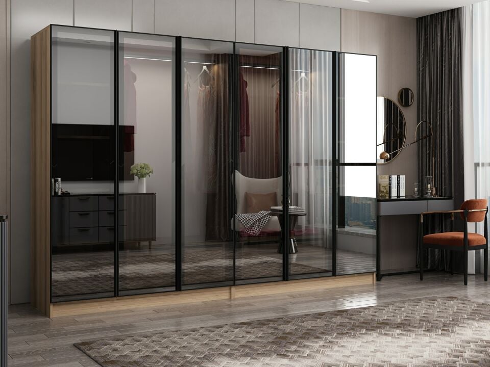 Nisa 6 Kapaklı 4 Çekmece Dolap Dore Reflekte Cam