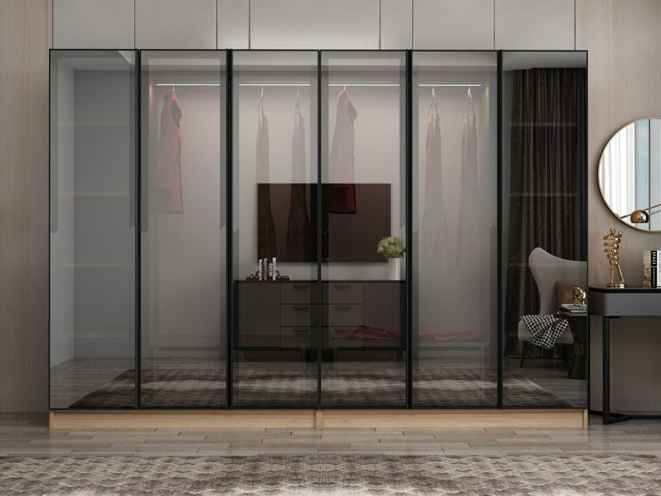 Nisa 6 Kapaklı 4 Çekmece Dolap Dore Reflekte Cam