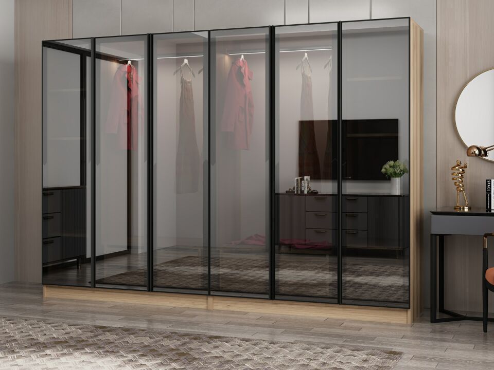 Nisa 6 Kapaklı 4 Çekmece Dolap Dore Reflekte Cam