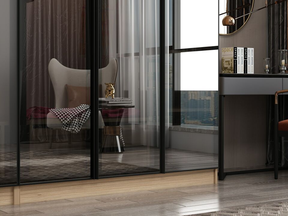 Nisa 6 Kapaklı 4 Çekmece Dolap Dore Reflekte Cam