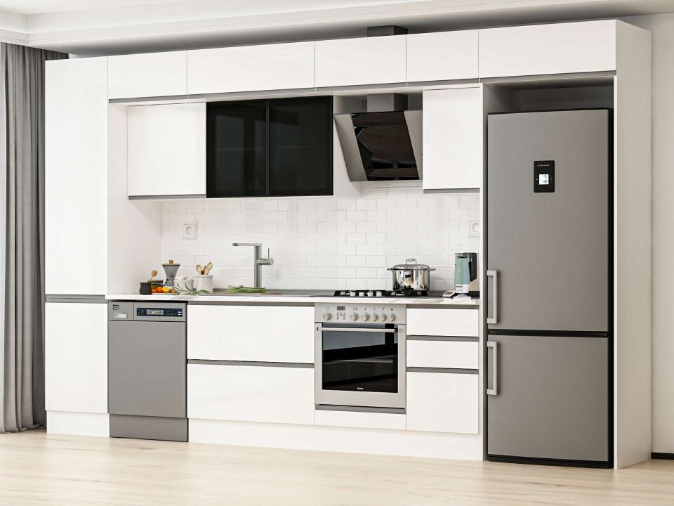 Alvinka 385X240 Cm High Gloss Mutfak Dolabı Mbb-E90B50S45-3 High Gloss | Beyaz - Suntalam