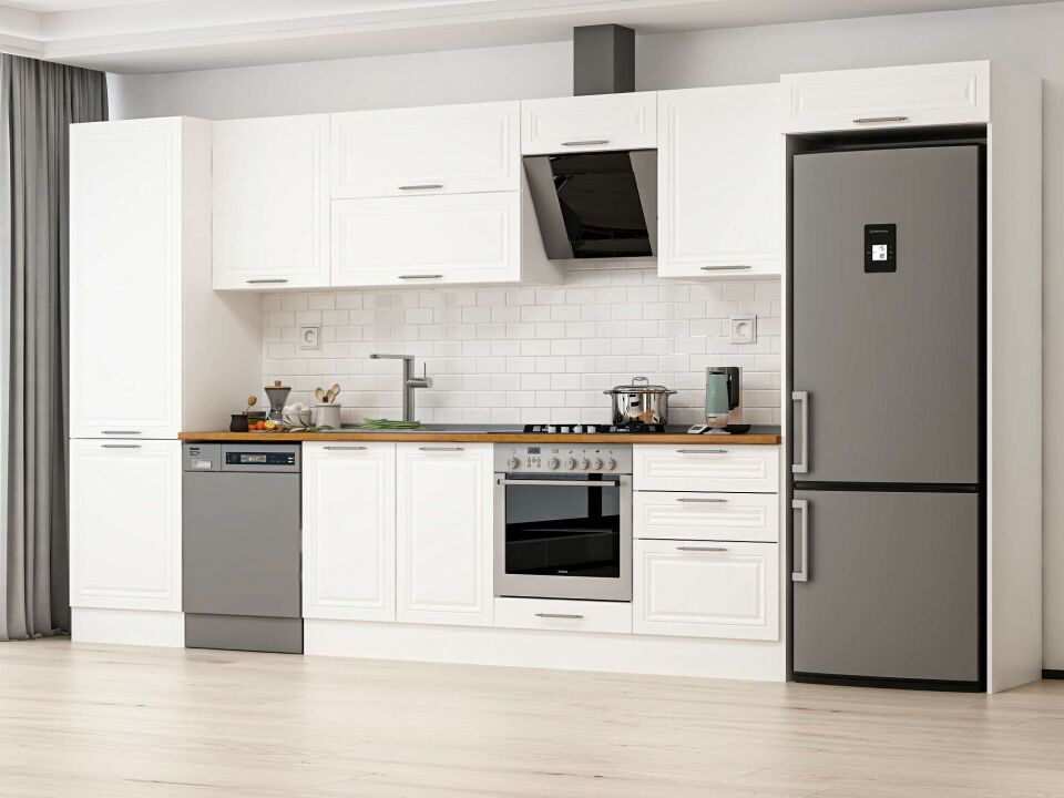 Alvinka 400X222 Cm Klasik Mebran Mutfak Dolabı Beyaz Beyaz Mbb-E80B60S60-2