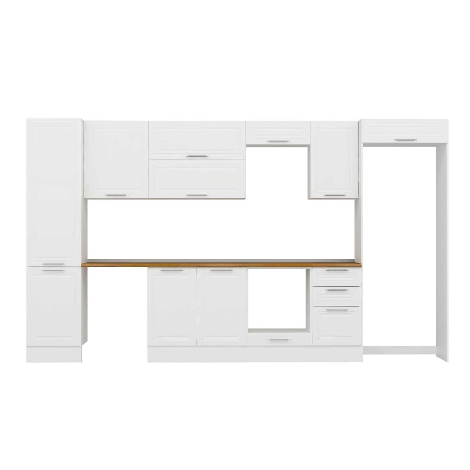 Alvinka 385X222 Cm Klasik Mebran Mutfak Dolabı Mbb-E90B50S45-2 Mebran | Beyaz - Suntalam