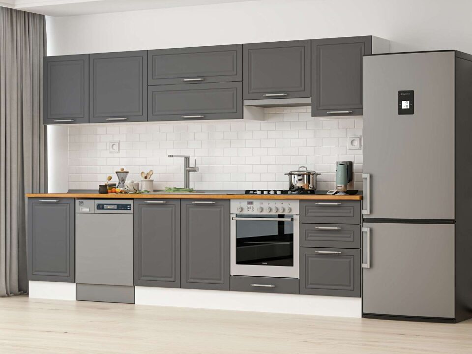 Alvinka 300X210 Cm Klasik Mebran Mutfak Dolabı M-E80S50S50-1 Mebran | Antrasit - Mdf