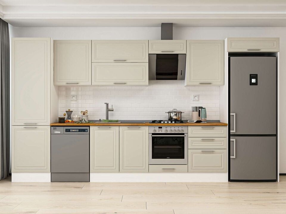Alvinka 400X222 Cm Klasik Mebran Mutfak Dolabı Beyaz Beyaz Mbb-E80B60S60-2