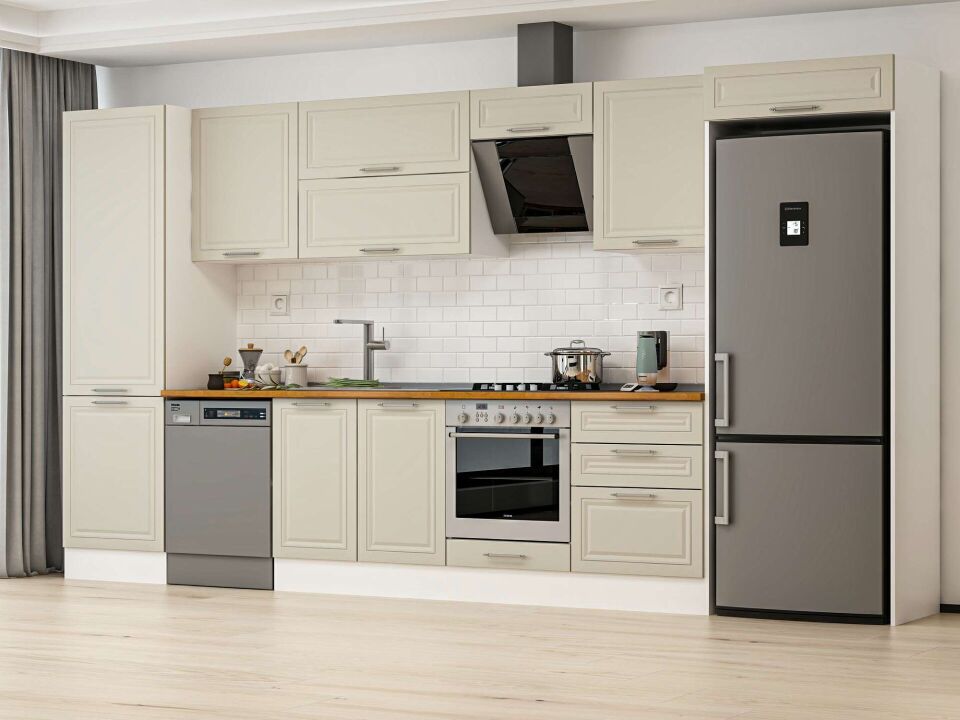 Alvinka 400X222 Cm Klasik Mebran Mutfak Dolabı Beyaz Beyaz Mbb-E80B60S60-2