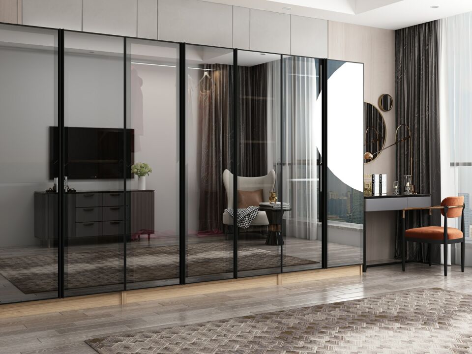 Nisa 7 Kapaklı 2 Çekmece Dolap Dore Reflekte Cam