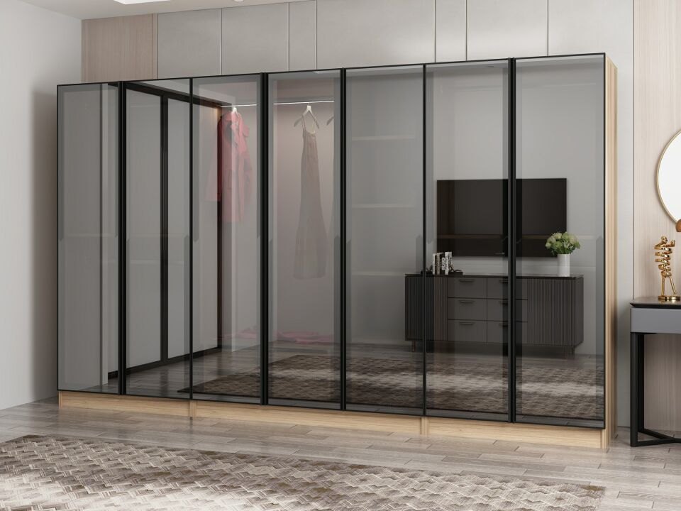 Nisa 7 Kapaklı 2 Çekmece Dolap Dore Reflekte Cam