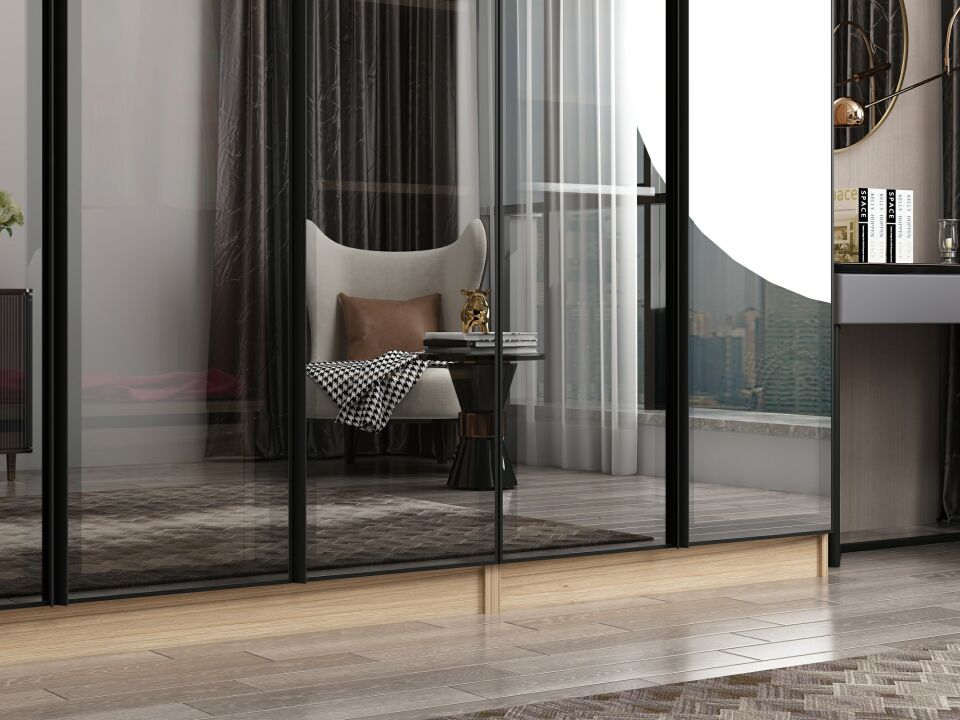 Nisa 7 Kapaklı 2 Çekmece Dolap Dore Reflekte Cam