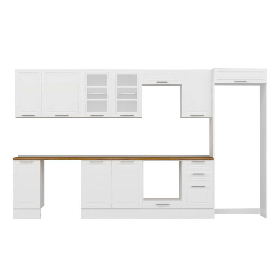 Alvinka 365X222 Cm Klasik Mebran Mutfak Dolabı Mb-E80S40S45-3 Mebran | Beyaz - Mdf