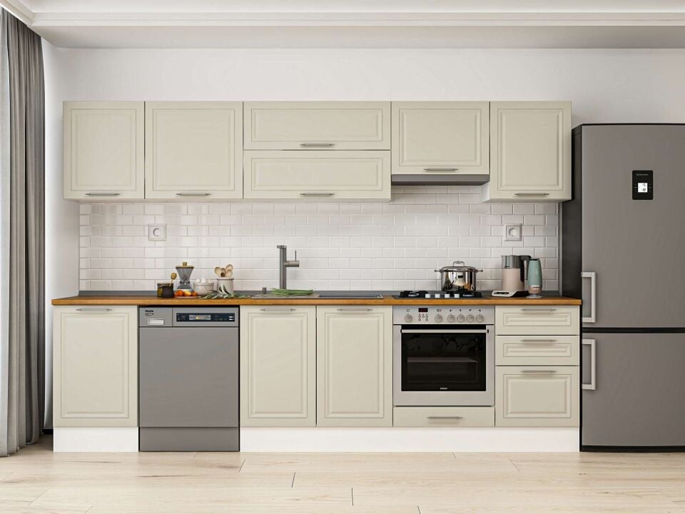 Alvinka 300X210 Cm Klasik Mebran Mutfak Dolabı M-E80S50S50-1 Mebran | Kumtaşı - Mdf