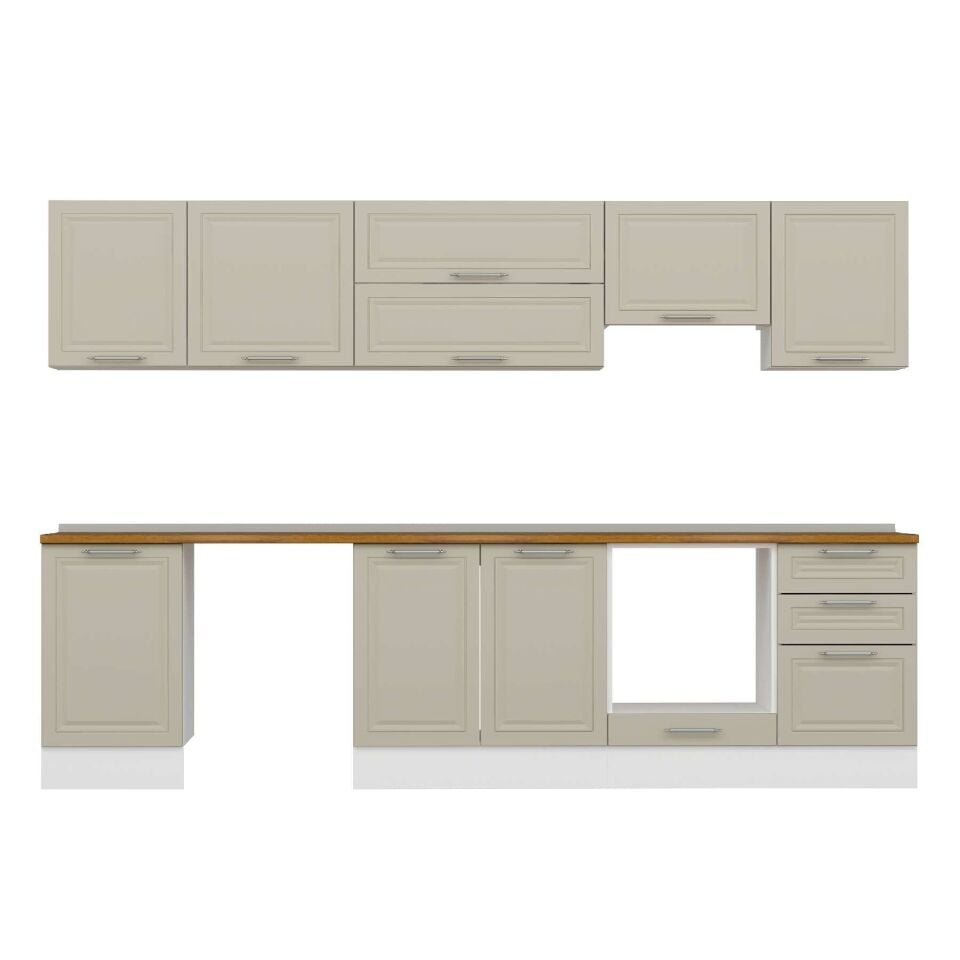 Alvinka 300X210 Cm Klasik Mebran Mutfak Dolabı M-E80S50S50-1 Mebran | Kumtaşı - Mdf