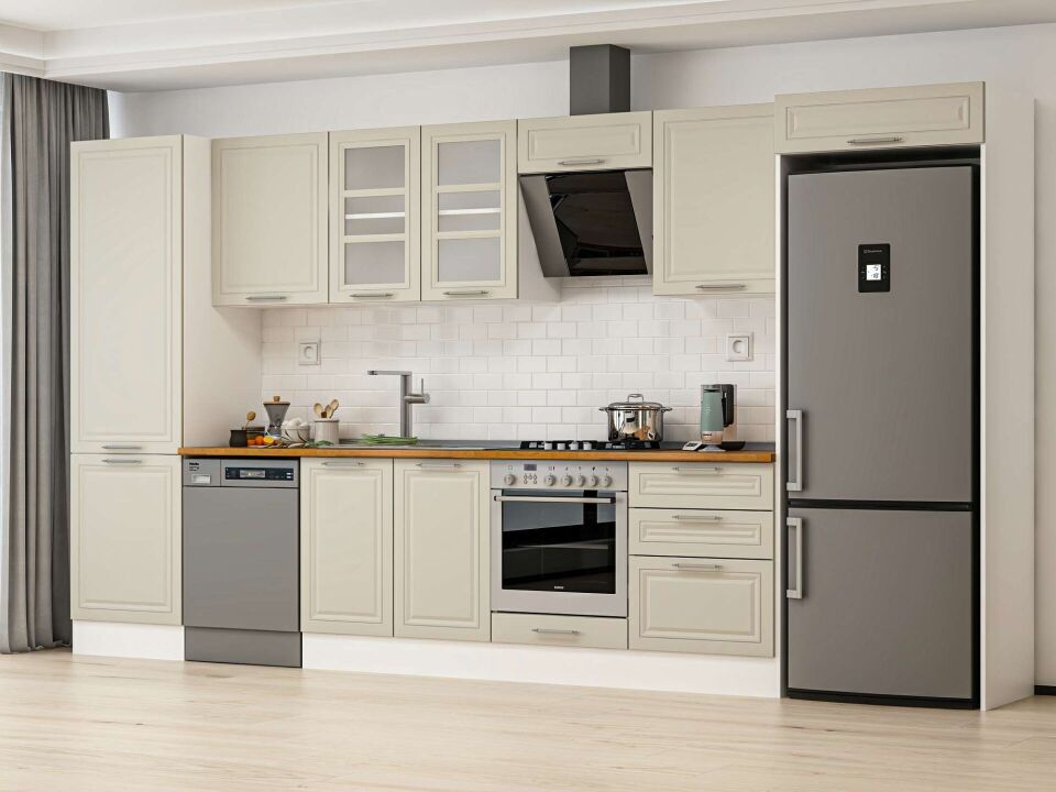 Alvinka 400X222 Cm Klasik Mebran Mutfak Dolabı Beyaz Beyaz Mbb-E80B60S60-3