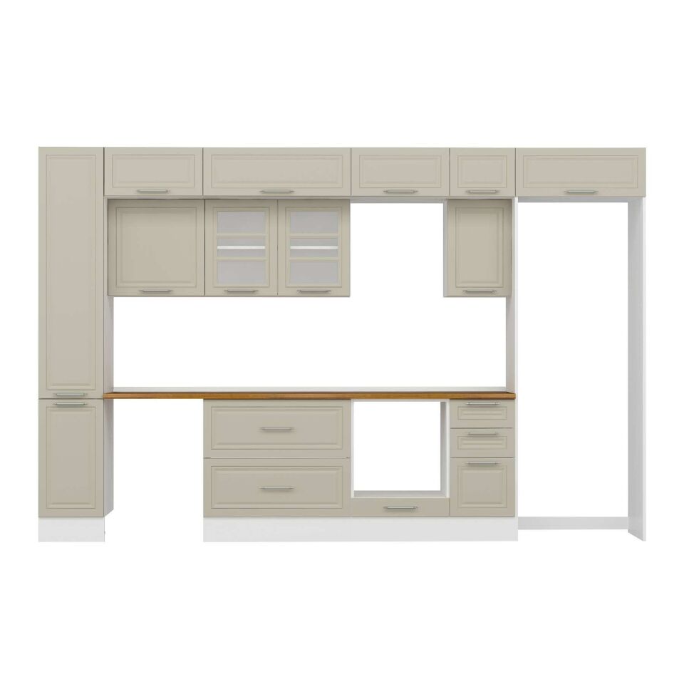 Alvinka 370X240 Cm Klasik Mebran Mutfak Dolabı Mbb-E90B40S40-3 Mebran | Kumtaşı - Mdf