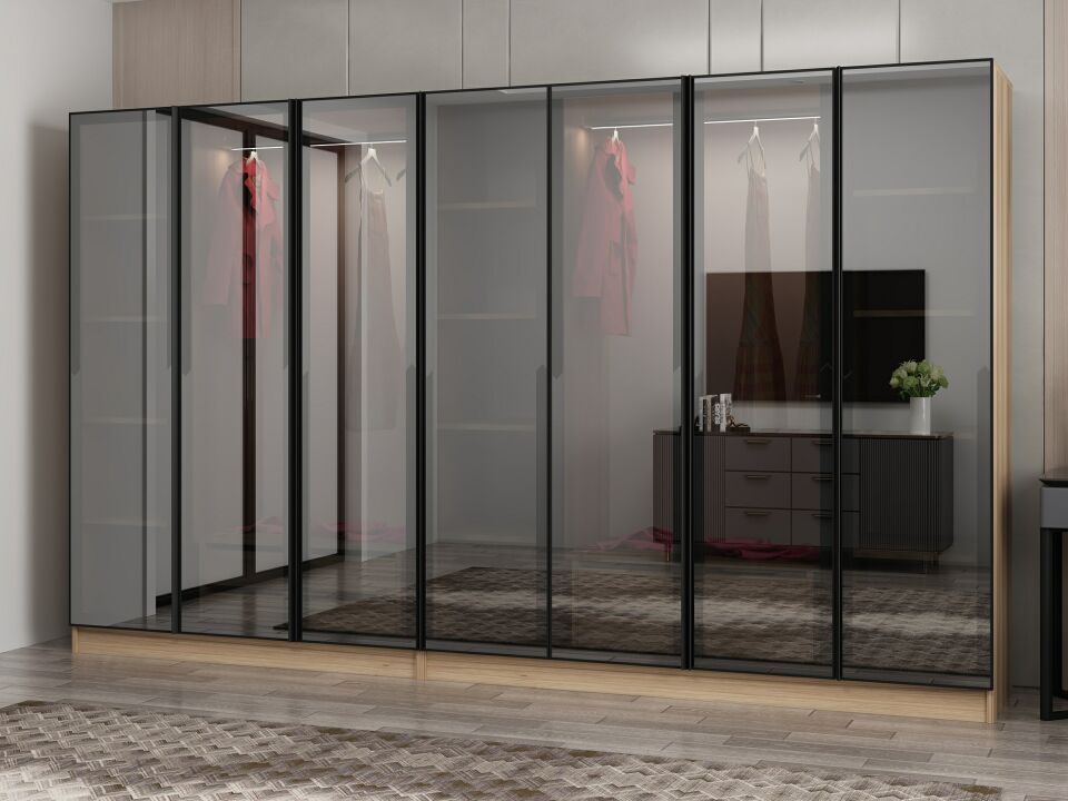 Nisa 7 Kapaklı 4 Çekmece Dolap Dore Reflekte Cam