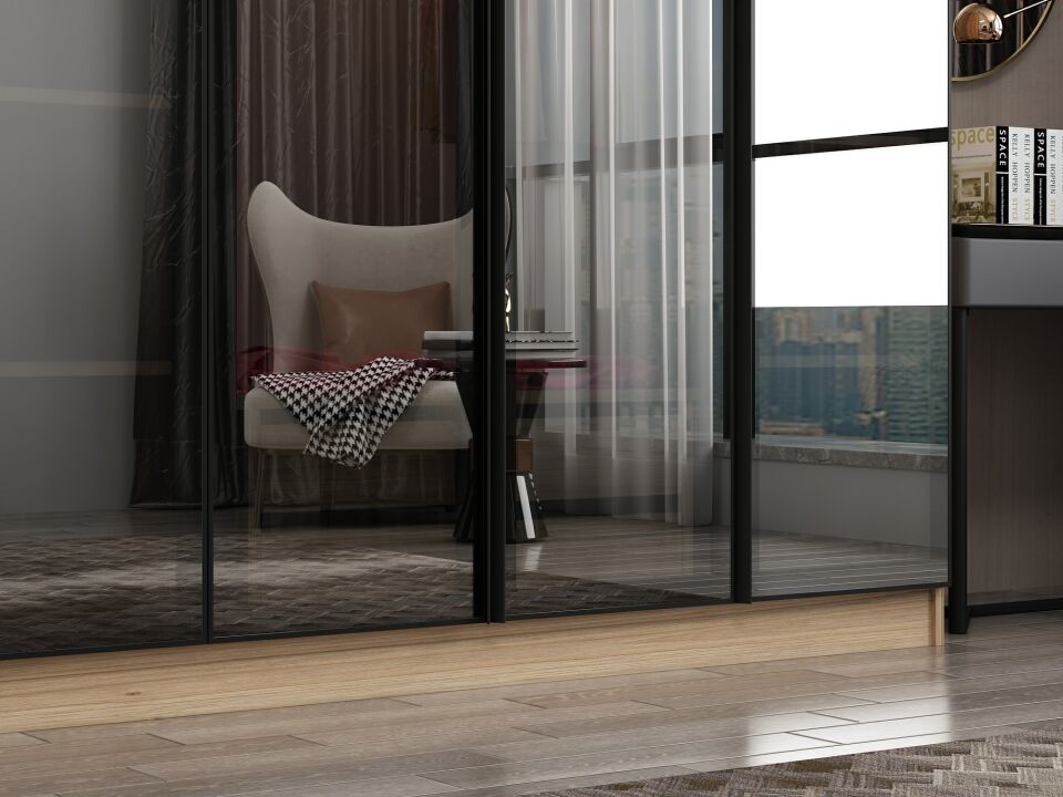 Nisa 7 Kapaklı 4 Çekmece Dolap Dore Reflekte Cam