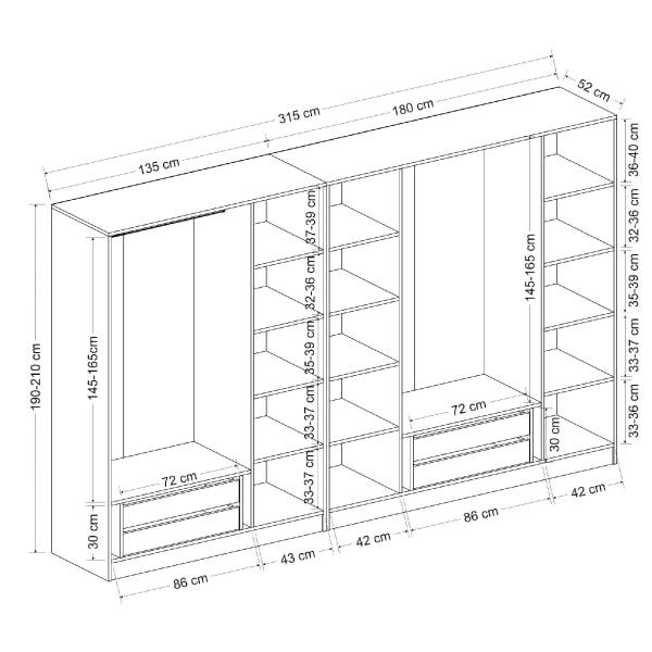 Kale 7 Kapaklı 4Ç Taçlı Dolap Beyaz Mebran Panjur Beyaz