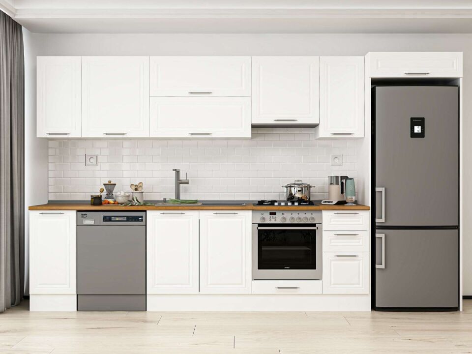 Alvinka 370X222 Cm Klasik Mebran Mutfak Dolabı Beyaz Beyaz Mb-E90S40S40-1