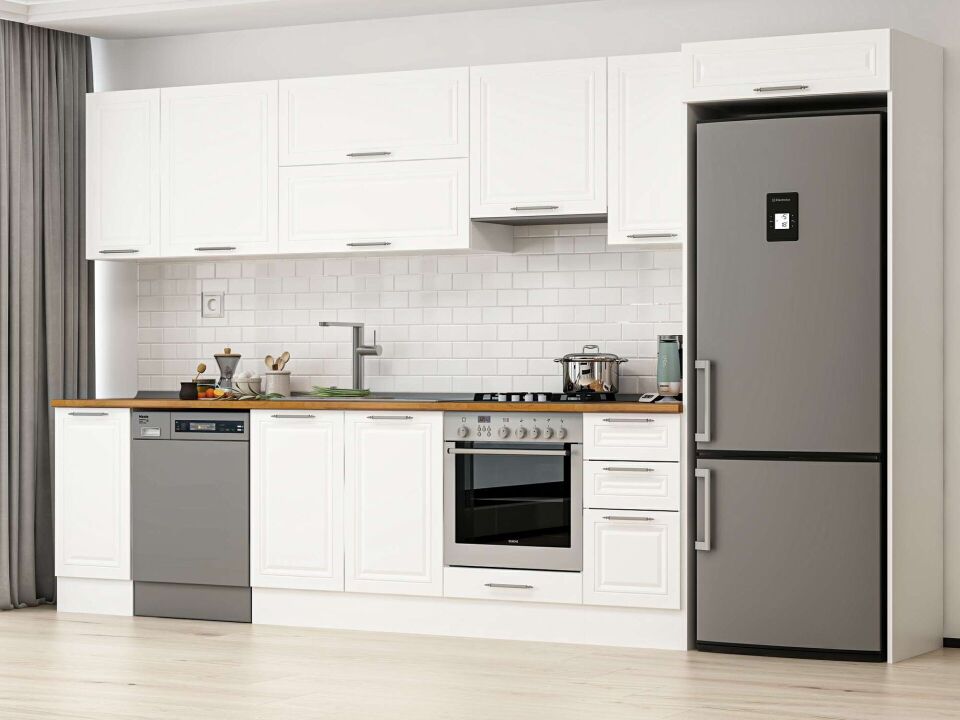 Alvinka 370X222 Cm Klasik Mebran Mutfak Dolabı Beyaz Beyaz Mb-E90S40S40-1