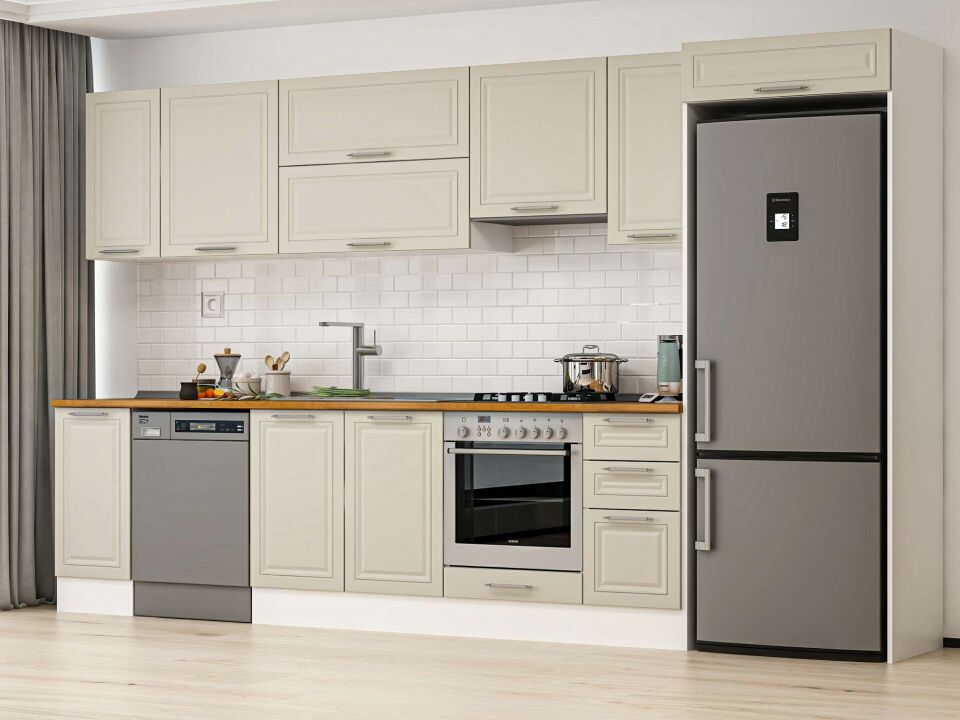 Alvinka 370X222 Cm Klasik Mebran Mutfak Dolabı Beyaz Beyaz Mb-E90S40S40-1