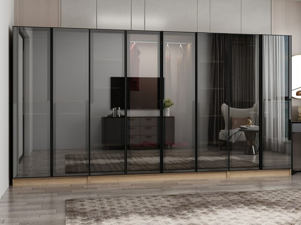 Nisa 8 Kapaklı 2 Çekmece Dolap Dore Reflekte Cam