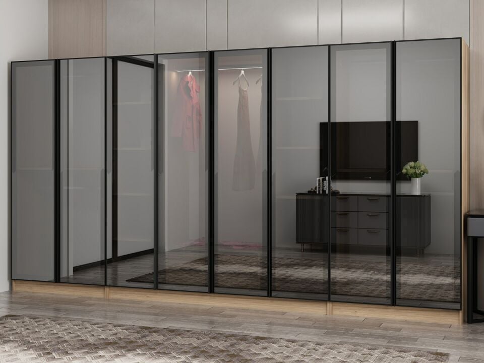 Nisa 8 Kapaklı 2 Çekmece Dolap Dore Reflekte Cam