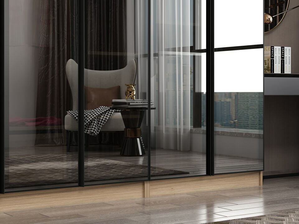 Nisa 8 Kapaklı 2 Çekmece Dolap Dore Reflekte Cam