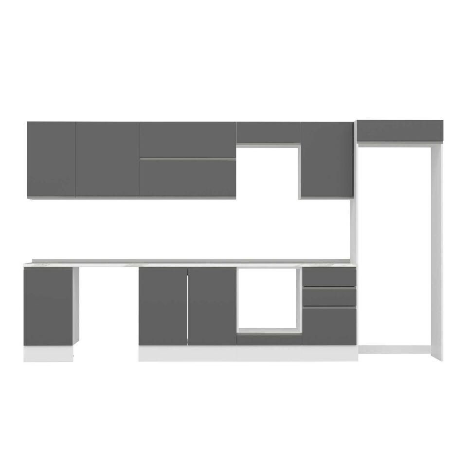 Alvinka 385X222 Cm High Gloss Mutfak Dolabı Mb-E90S45S50-2 High Gloss | Antrasit - Mdf