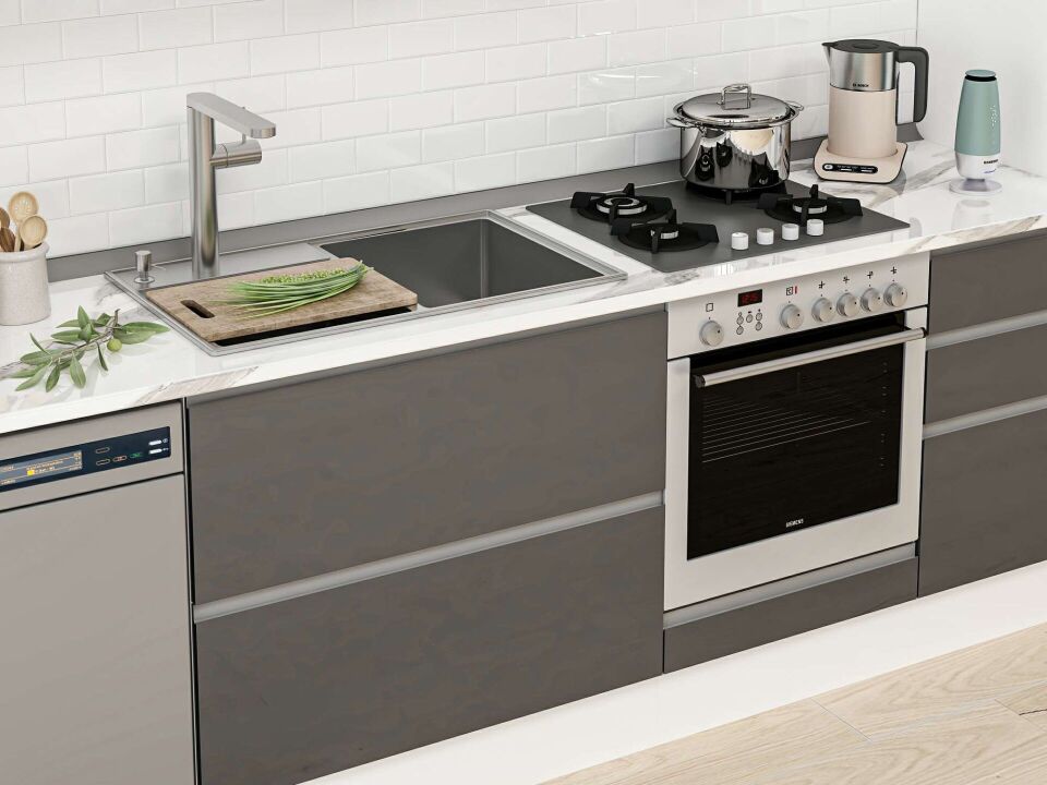 Alvinka 385X240 Cm High Gloss Mutfak Dolabı Mbb-E90B50S45-3 High Gloss | Antrasit - Mdf