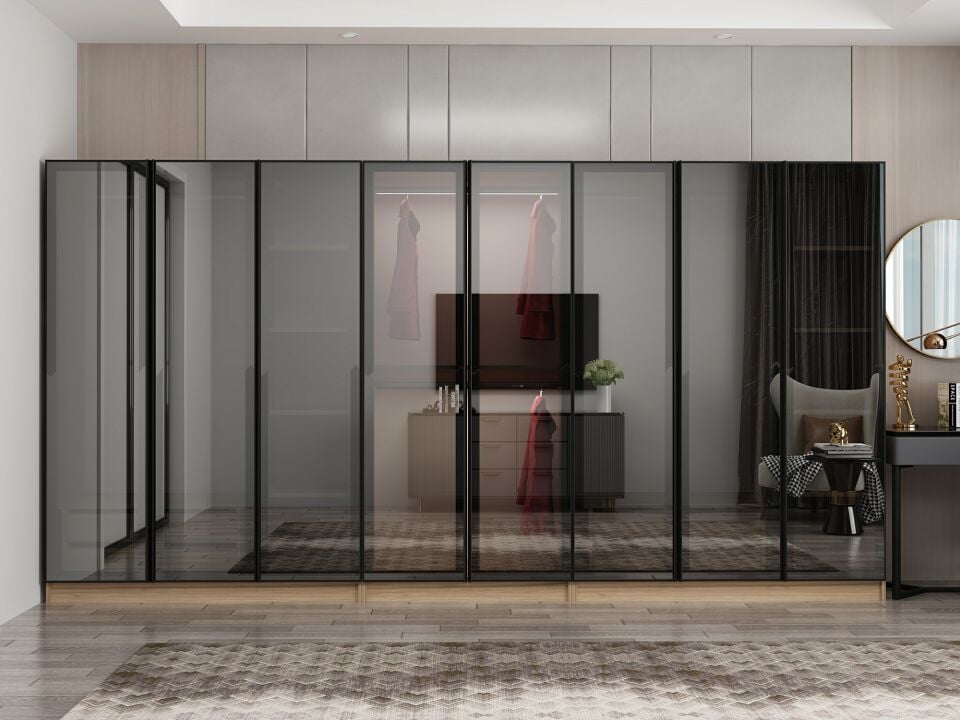 Nisa 8 Kapaklı 4 Çekmece Dolap Dore Reflekte Cam