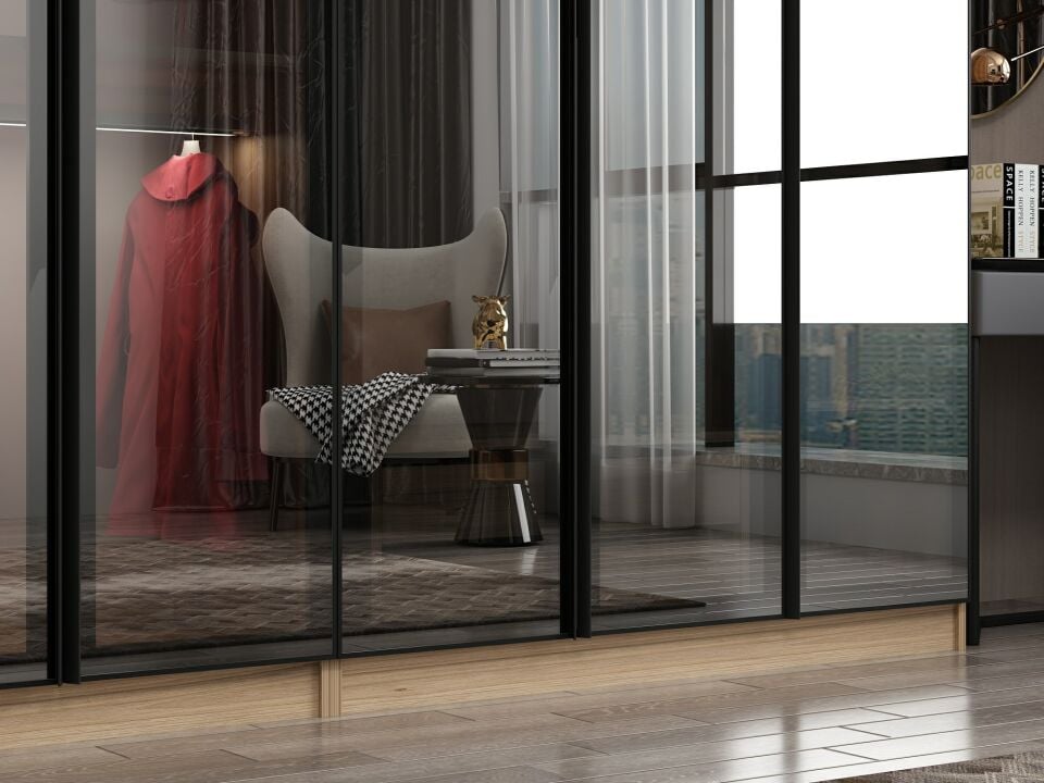 Nisa 8 Kapaklı 4 Çekmece Dolap Dore Reflekte Cam