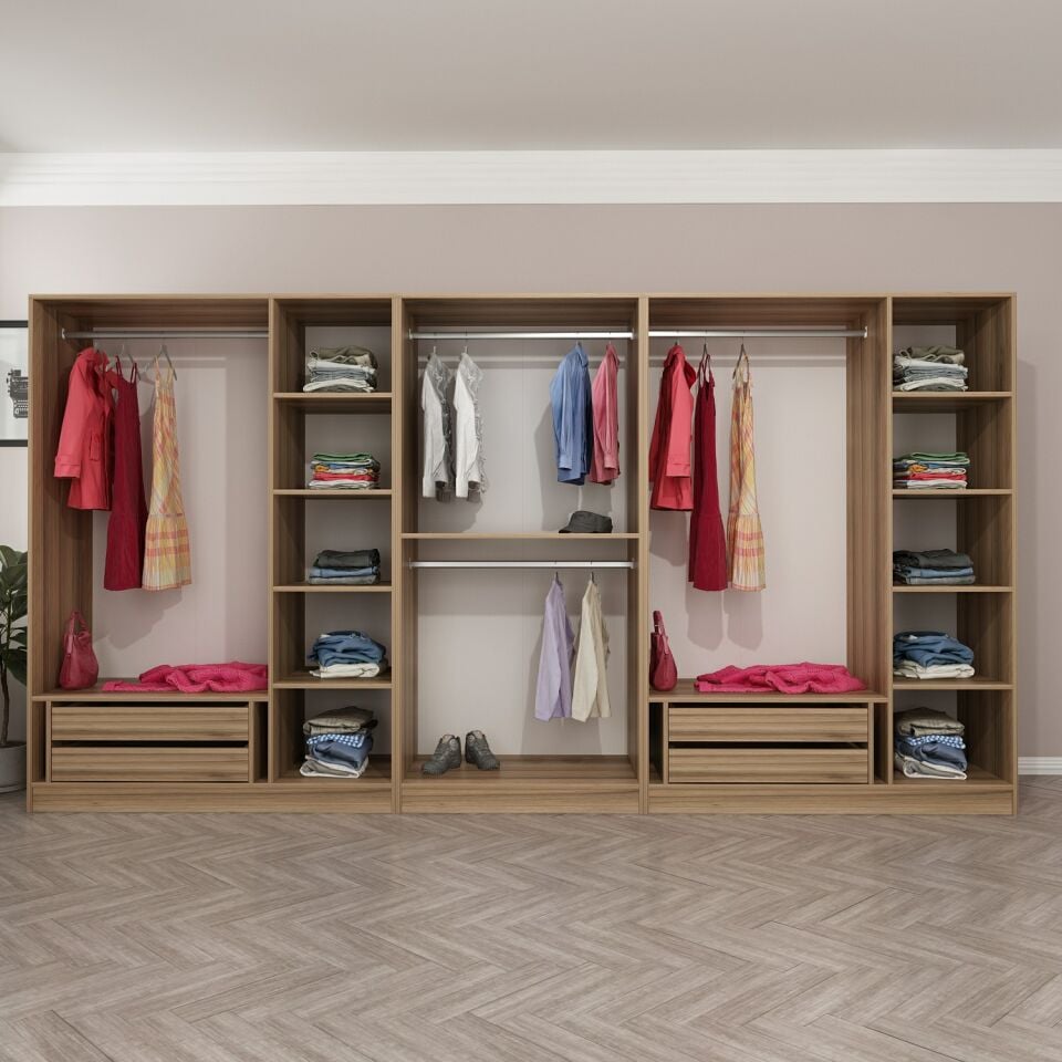 Nisa 8 Kapaklı 4 Çekmece Dolap Dore Reflekte Cam