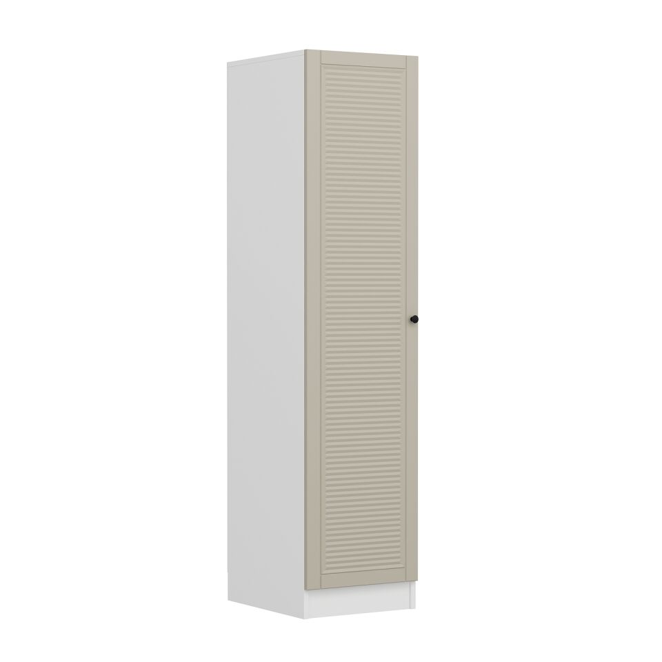Minar Kale 1 Kapaklı Dolap Mebran Panjur 210CM - Beyaz/Kumtaşı - Raflı