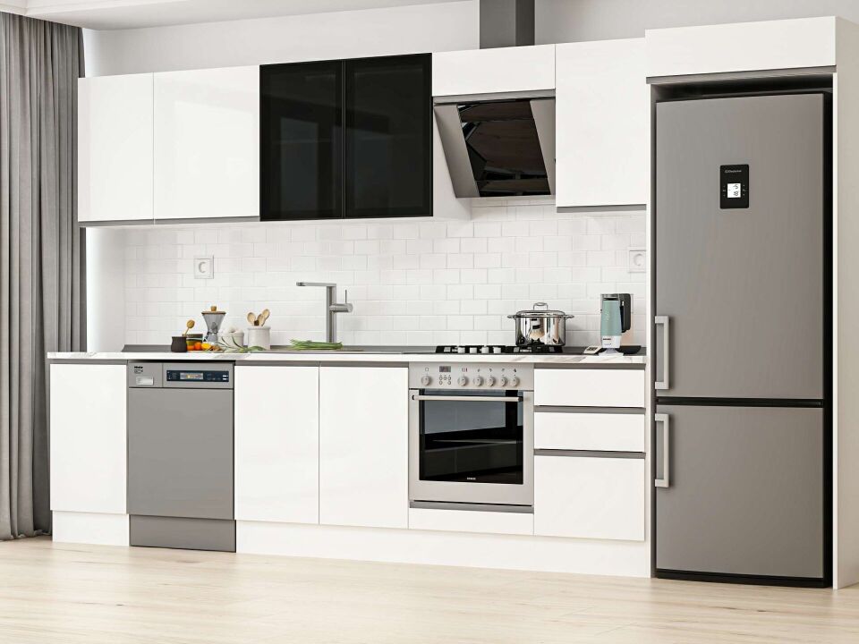 Alvinka 385X222 Cm High Gloss Mutfak Dolabı Mb-E90S45S50-3 High Gloss | Beyaz - Suntalam