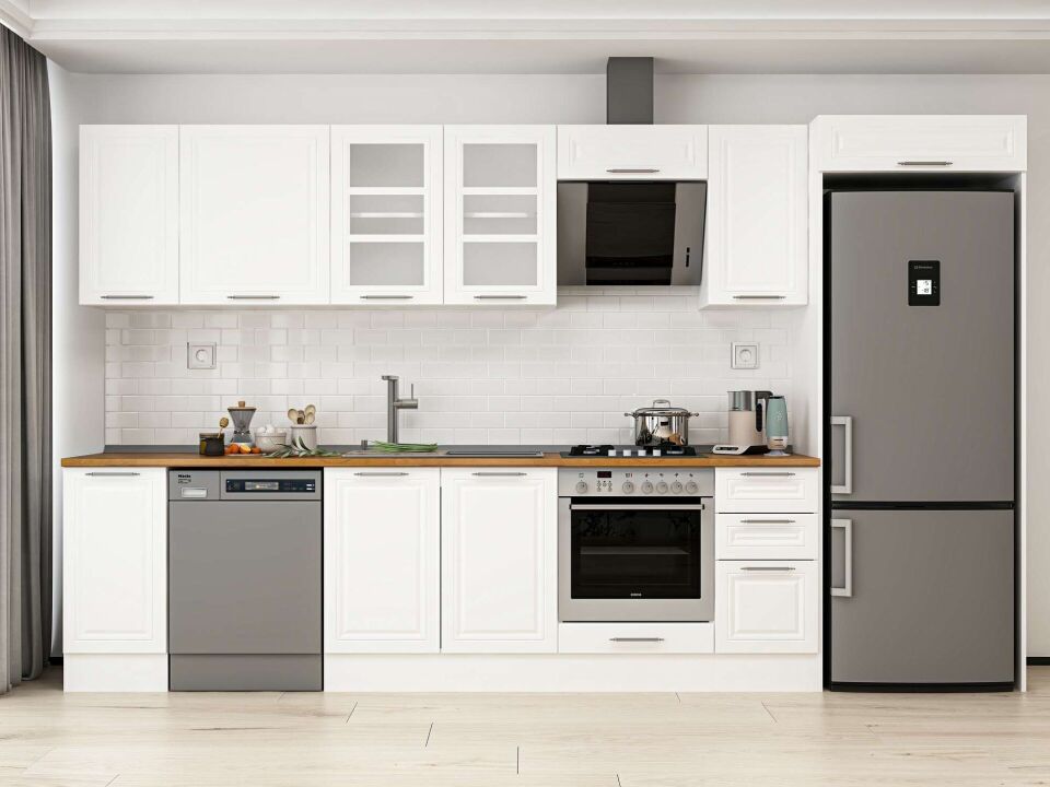 Alvinka 370X222 Cm Klasik Mebran Mutfak Dolabı Beyaz Beyaz Mb-E90S40S40-3