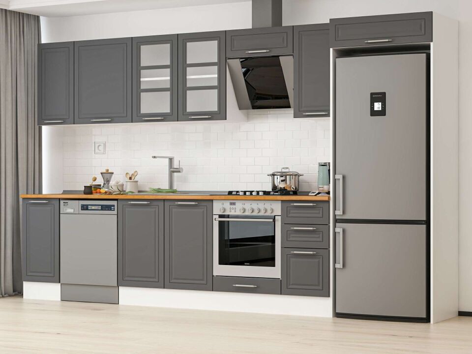 Alvinka 370X222 Cm Klasik Mebran Mutfak Dolabı Beyaz Beyaz Mb-E90S40S40-3