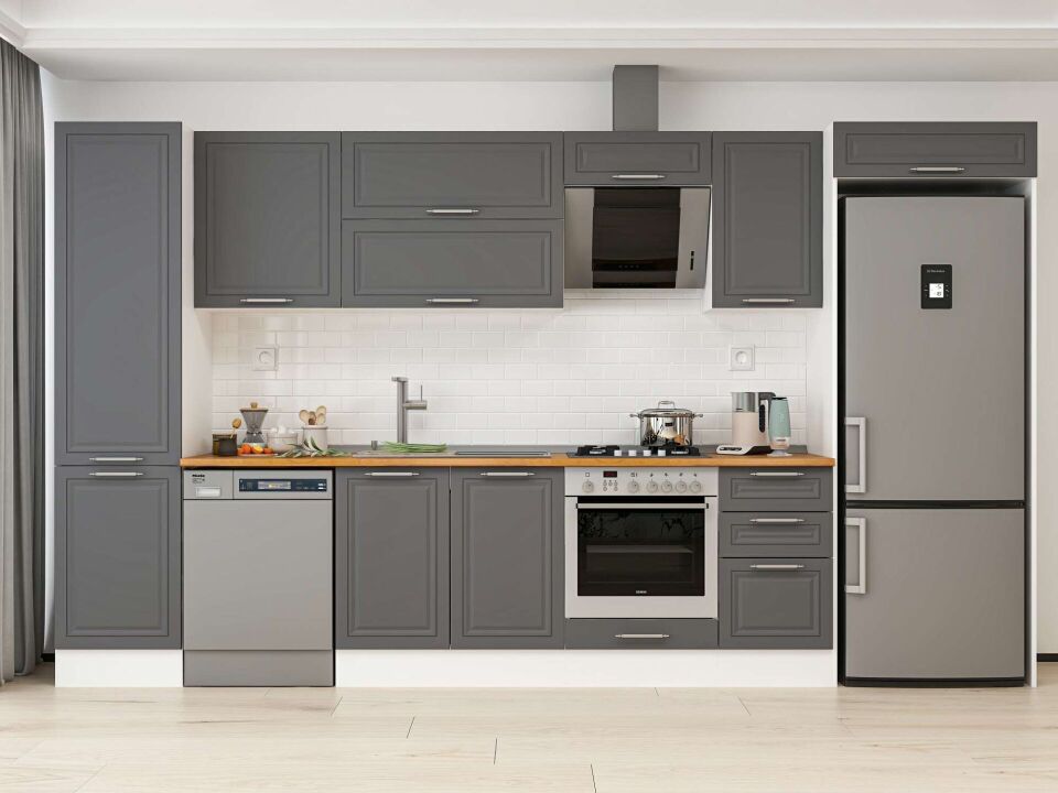 Alvinka 385X222 Cm Klasik Mebran Mutfak Dolabı Mbb-E90B50S45-2 Mebran | Antrasit - Mdf