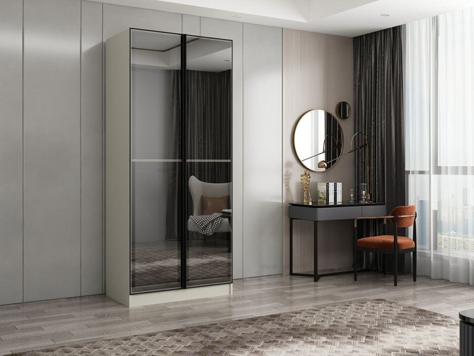 Nisa 2 Kapaklı Dolap Kumtaşı Reflekte Cam