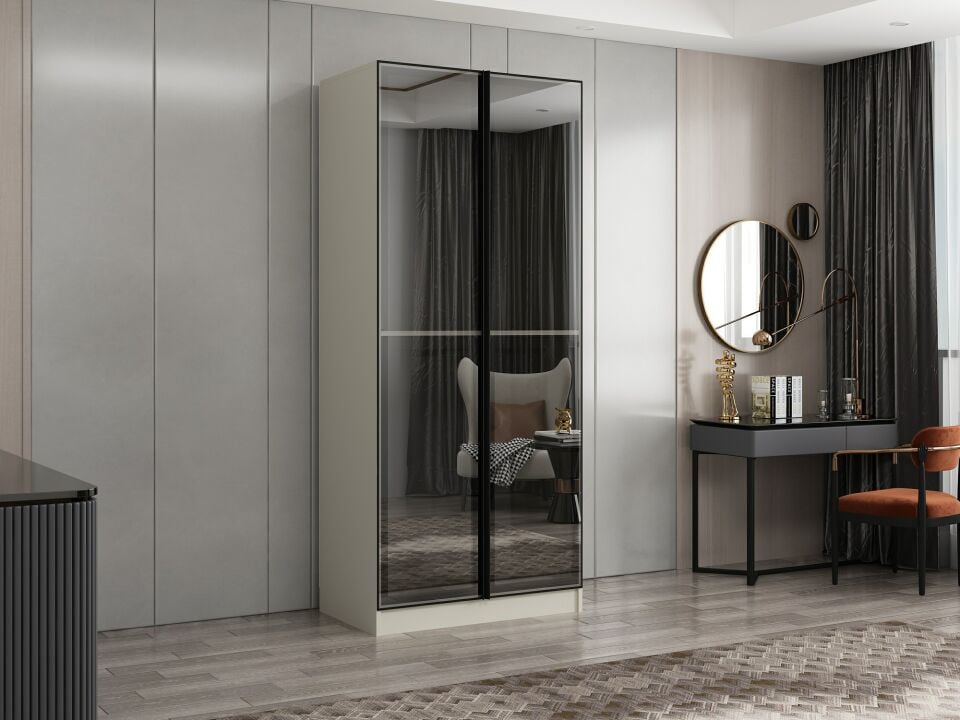 Nisa 2 Kapaklı Dolap Kumtaşı Reflekte Cam